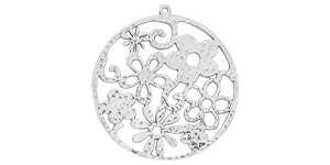 Starman Sterling Silver : Large Circle Pendant w/ Cutout Swirls and Flowers 40 x 40mm