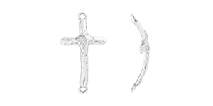 Starman Sterling Silver Religious : Rounded Slightly Hammered Cross Link - 37.5 x 20.5mm