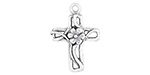 Starman Sterling Silver Religious : Small Cross Charm With Center Flower - 21.5 x 15.5mm
