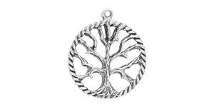 Starman Sterling Silver : Round Framed Tree Pendant 24 x 20.5mm