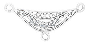 Starman Sterling Silver Essentials : Detailed Crescent 3 Ring Link with Leafy Pattern 31 x 15mm