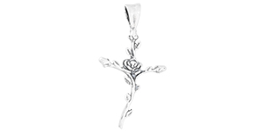 Starman Sterling Silver Religious : Rose Cross Pendant - 34.5 x 18.5mm