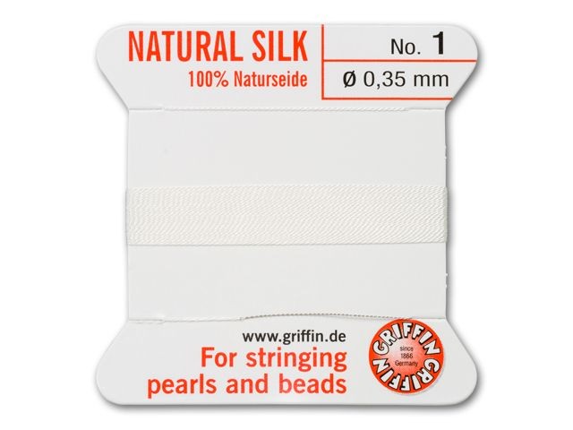 Griffin Bead Cord No. 1 (0.35mm) - White 100% Silk