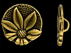 Flower Button 17mm : Antique Brass