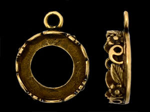 Floral Bezel Pendant 12mm : Antique Brass