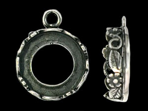 Floral Bezel Pendant 12mm : Antique Silver