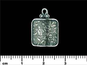 Curved Square 3 Strand Floral Etched Pendant 21/15mm : Antique Silver