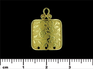 Curved Square 3 Strand Floral Etched Pendant 21/15mm : Brass