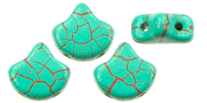 Matubo Ginkgo Leaf Bead 7.5 X 7.5mm : Ionic Turquoise Green/Brown