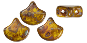 Matubo Ginkgo Leaf Bead 7.5 x 7.5mm : Opaque Yellow - Picasso
