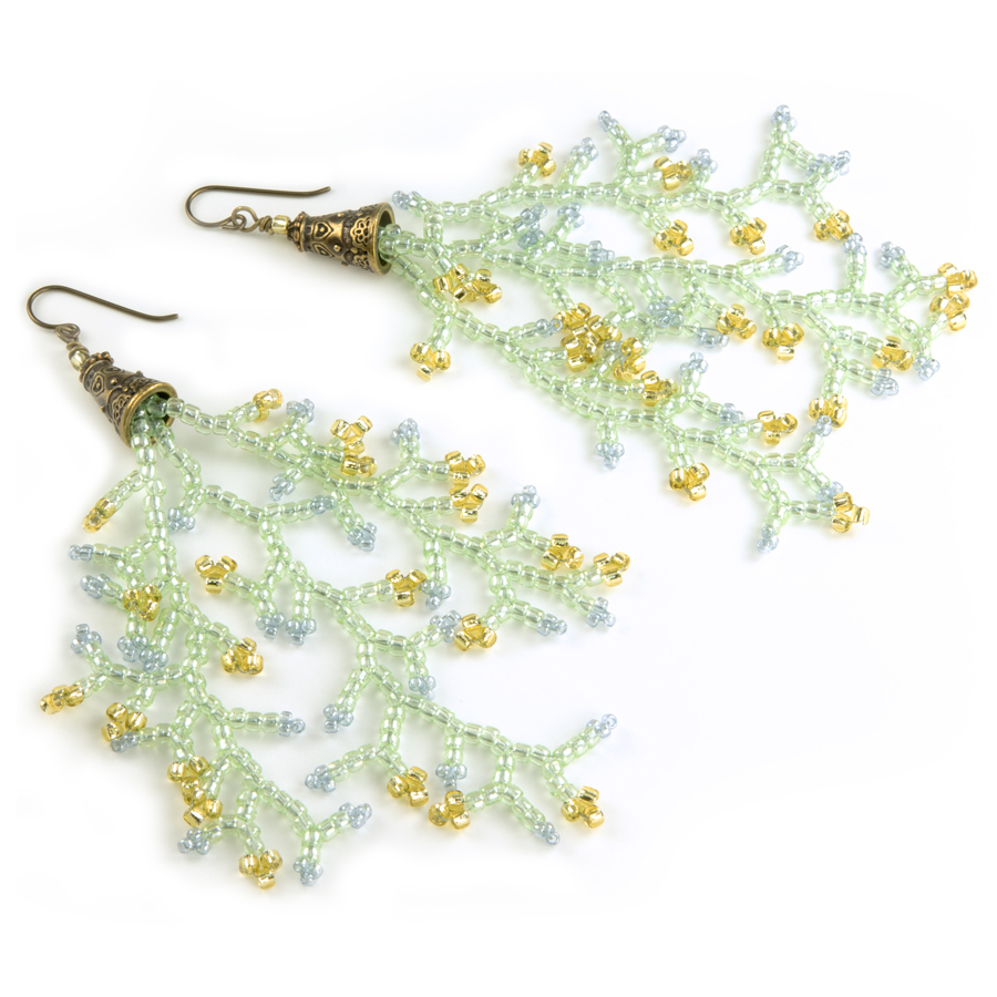 Coral Fringe TOHO Seed Bead RE-Glass Earrings