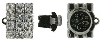 Rhinestone Clasp - Square 15/18mm : Gun Metal - Crystal