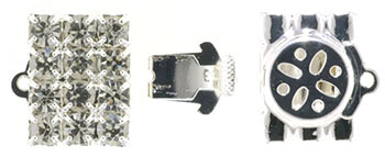 Rhinestone Clasp - Square 15/18mm : Silver - Crystal