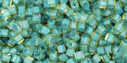 TOHO Cube 1.5mm : Inside-Color Rainbow Lt Topaz/Sea Foam-Lined