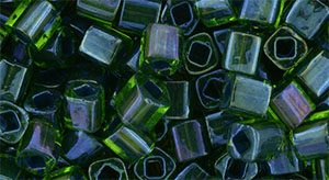 TOHO Cube 4mm Tube 2.5" : Inside-Color Peridot/Emerald-Lined