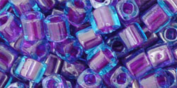 TOHO Cube 4mm Tube 2.5" : Inside-Color Aqua/Purple-Lined