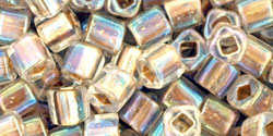TOHO Cube 4mm Tube 2.5" : Gold-Lined Rainbow Crystal
