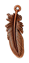 TierraCast : Drop Charm - 29.5 x 10.5mm, 1.25 Loop, Large Feather, Antique Copper