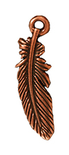 TierraCast : Drop Charm - 23 x 7mm, 1.25 Loop, Small Feather, Antique Copper