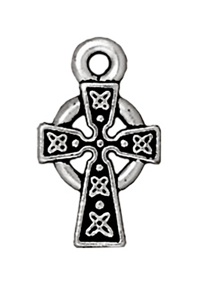 TierraCast : Drop Charm - 15 x 9mm, 1.25mm Loop, Small Celtic Cross, Antique Silver