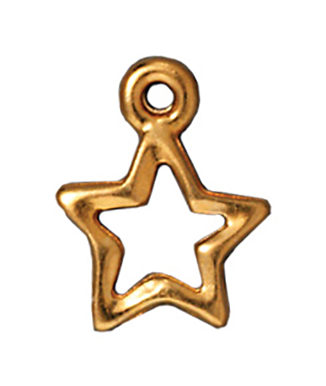 TierraCast : Drop Charm - 13 x 10.5mm, 1.25mm Loop, Open Star, Gold