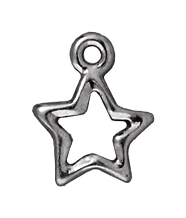 TierraCast : Drop Charm - 13 x 10.5mm, 1.25mm Loop, Open Star, Rhodium