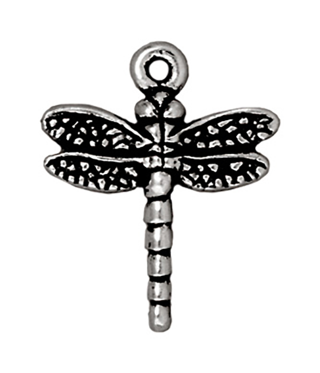 TierraCast : Drop Charm - 20.5 x 16mm, 2.25mm Loop, Dragonfly, Antique Silver