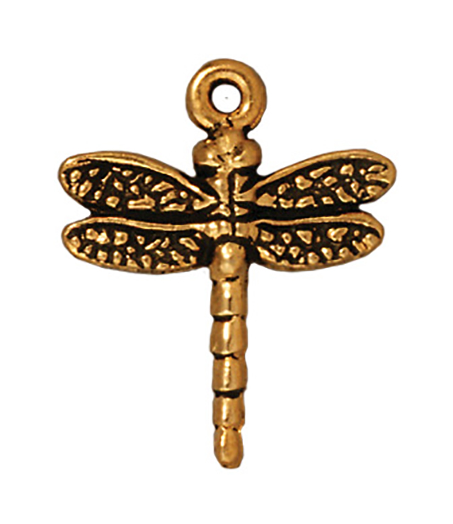 TierraCast : Drop Charm - 20.5 x 16mm, 2.25mm Loop, Dragonfly, Antique Gold