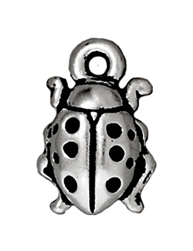 TierraCast : Drop Charm - 13 x 8.5mm, 1.25mm Loop, Ladybug, Antique Silver