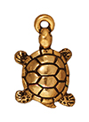 TierraCast : Drop Charm - 19 x 11mm, 2mm Loop, Turtle, Antique Gold