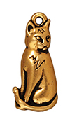 TierraCast : Drop Charm - 22 x 11mm, 1.25mm Loop, Sitting Cat, Antique Gold
