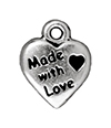 TierraCast : Drop Charm - 12.5 x 10mm, 1.25mm Loop, Made With Love, Antique Silver