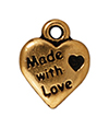 TierraCast : Drop Charm - 12.5 x 10mm, 1.25mm Loop, Made With Love, Antique Gold