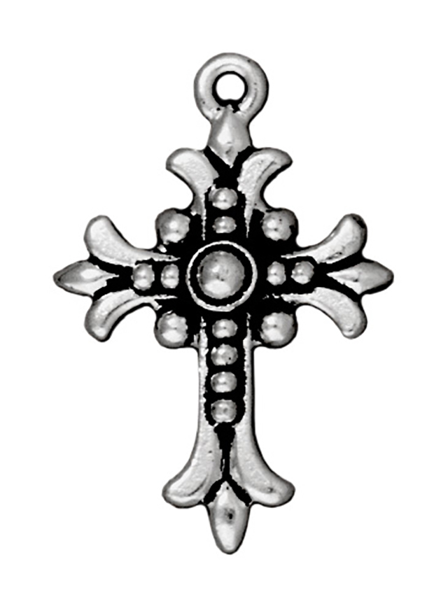 TierraCast : Drop Charm - 27 x 17.5mm, 2.75mm Loop, Fleur Cross, Antique Silver