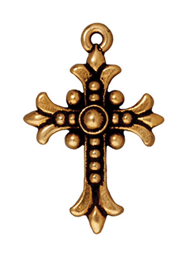 TierraCast : Drop Charm - 27 x 17.5mm, 2.75mm Loop, Fleur Cross, Antique Gold