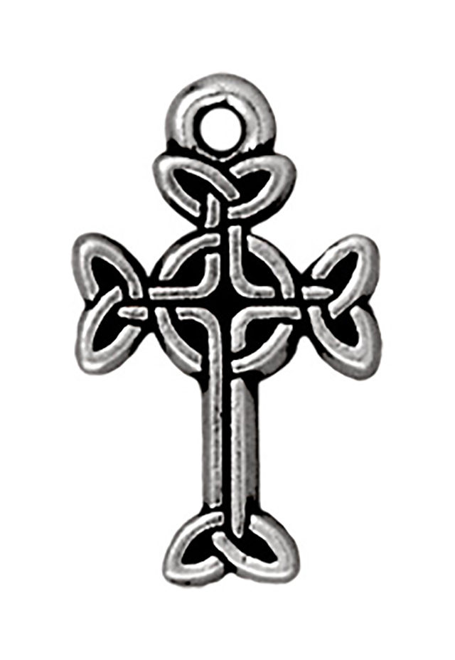 TierraCast : Drop Charm - 18.5 x 11mm, 1.25mm Loop, Med Celtic Cross, Antique Silver