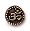 TierraCast : Drop Charm - 11 x 11mm, 1.25mm Loop, Om Coin, Brass Oxide