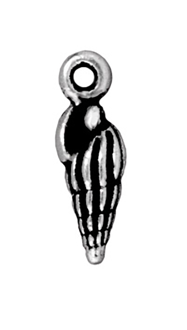 TierraCast : Drop Charm - 14.5 x 5mm, 1.25mm Loop, Small Spindle Shell, Antique Silver