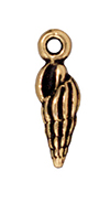 TierraCast : Drop Charm - 14.5 x 5mm, 1.25mm Loop, Small Spindle Shell, Antique Gold