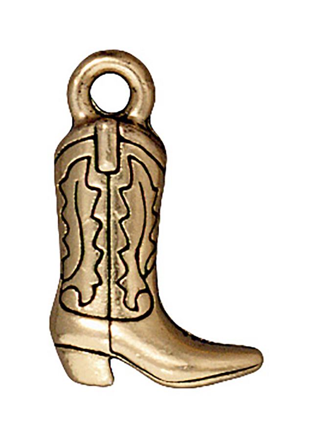 TierraCast : Drop Charm - 18.5 x 12mm, 2mm Loop, Western Boot, Antique Gold