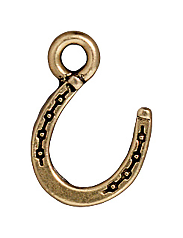 TierraCast : Drop Charm - 16 x 10.5mm, 2mm Loop, Horseshoe, Antique Gold