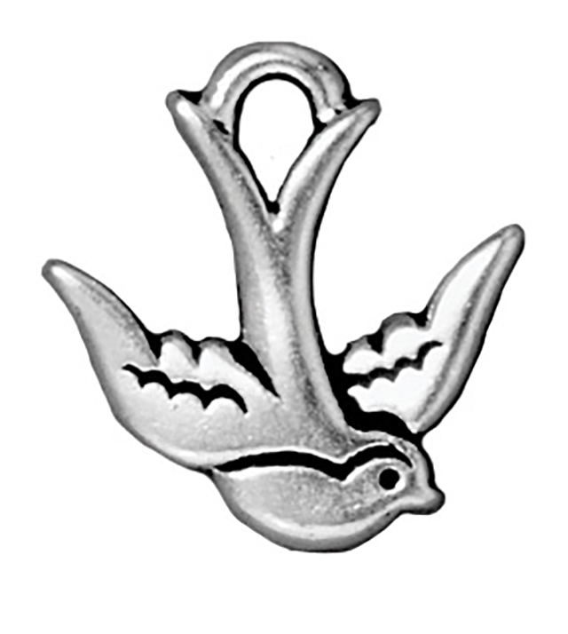 TierraCast : Drop Charm - 17.5 x 16.5mm, 2.25mm Loop, Swallow, Antique Silver