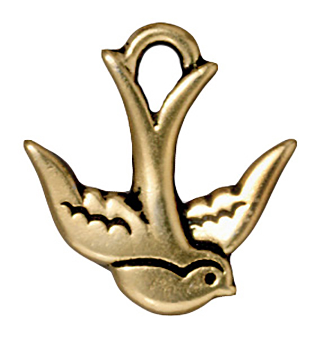 TierraCast : Drop Charm - 17.5 x 16.5mm, 2.25mm Loop, Swallow, Antique Gold