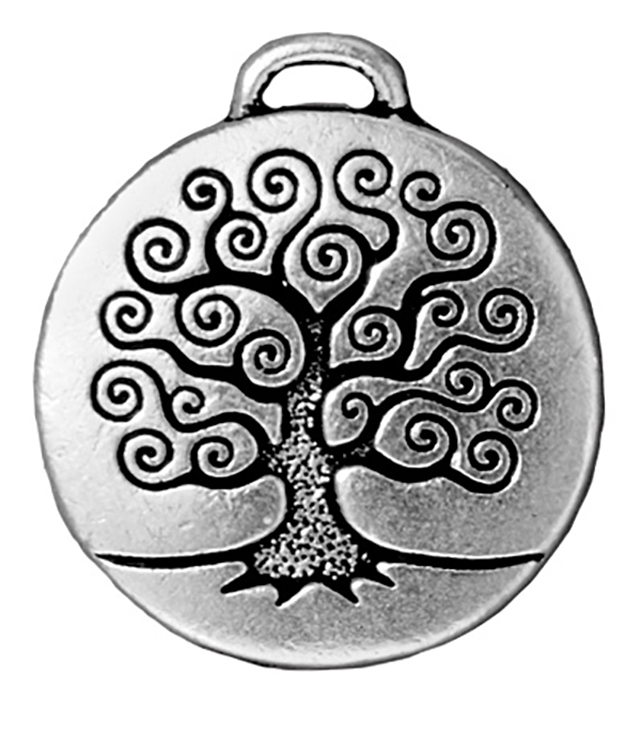 TierraCast : Drop Charm - 26.5 x 23.5mm, 1.75mm Loop, Tree of Life Pendant, Antique Silver