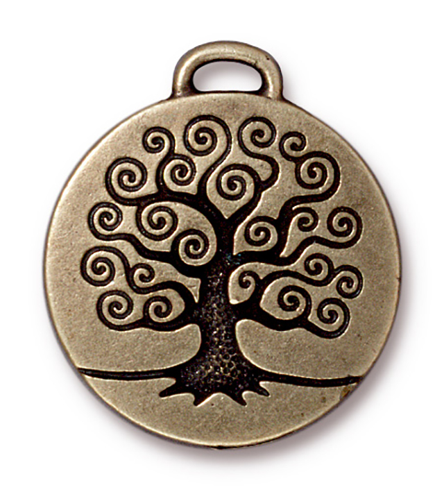 TierraCast : Drop Charm - 26.5 x 23.5mm, 1.75mm Loop, Tree of Life Pendant, Brass Oxide