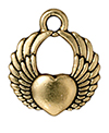 TierraCast : Drop Charm - 18 x 15mm, 2mm Loop, Winged Heart, Antique Gold