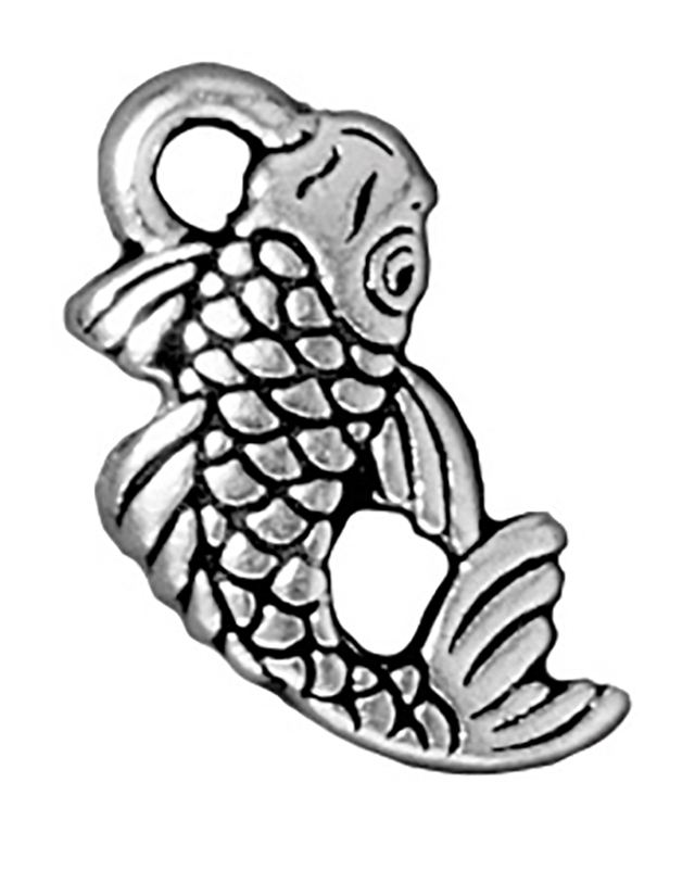 TierraCast : Drop Charm - 18 x 9.5mm, 1.75mm Loop, Koi, Antique Silver