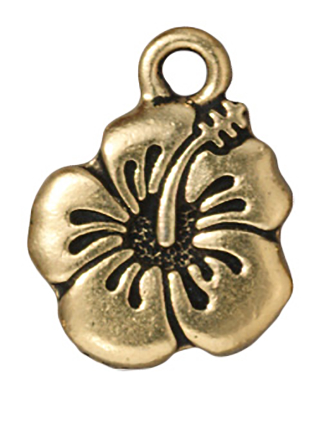 TierraCast : Drop Charm - 18 x 14mm, 2.25mm Loop, Hibiscus, Antique Gold