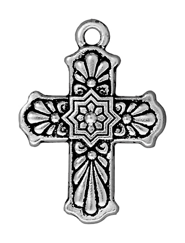 TierraCast : Drop Charm - 29 x 21mm, 2mm Loop, Talavera Cross, Antique Silver