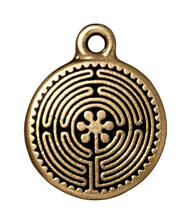 TierraCast : Drop Charm - 20.5 x 16.75mm, 2mm Loop, Labyrinth, Antique Gold